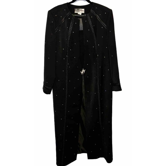 Ben Marc International Long Black Rhinestone Satin Blazer Jacket Womens14 - Picture 2 of 9